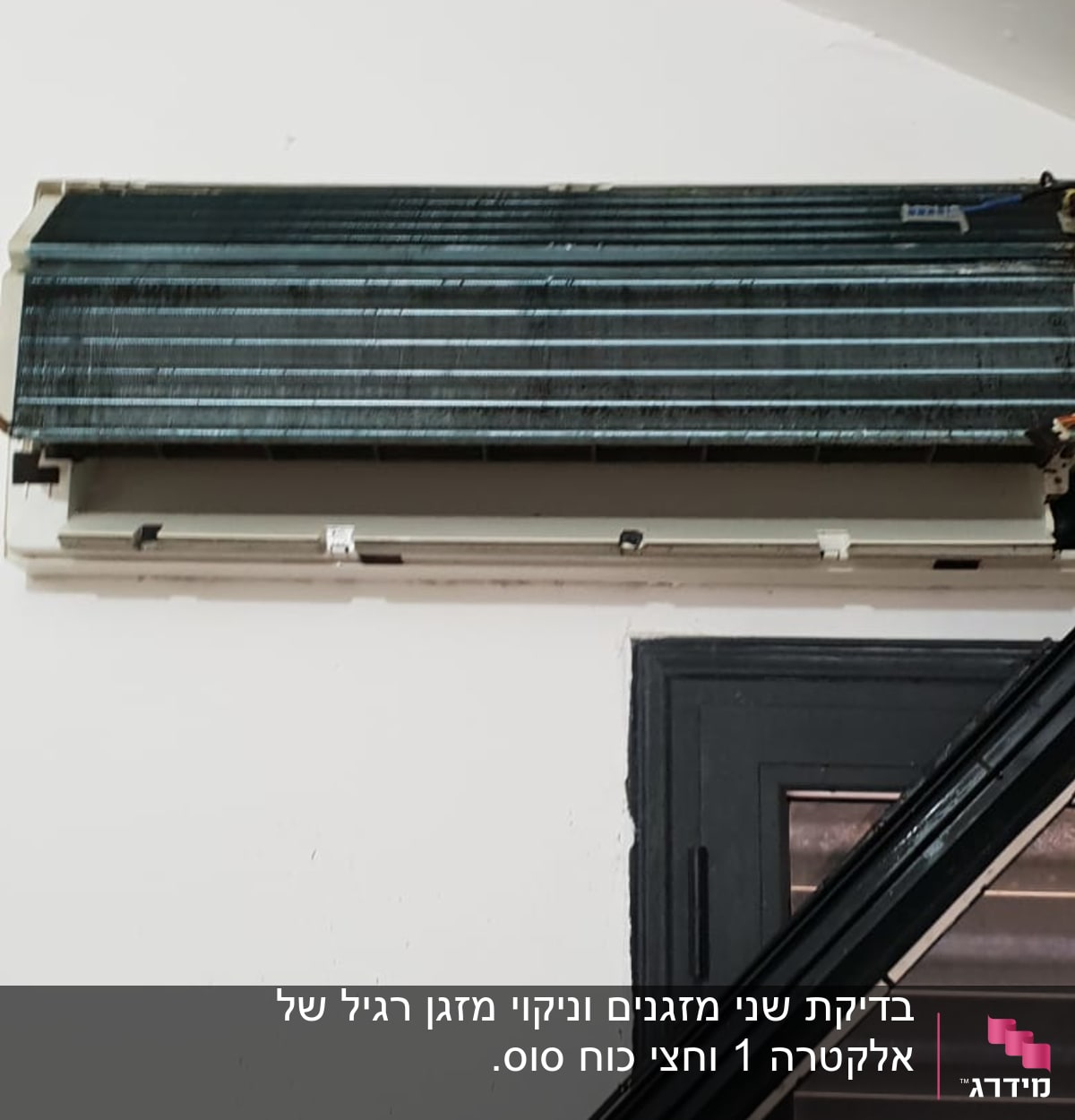 יחידת מיזוג אוויר מפורקת על קיר לבן